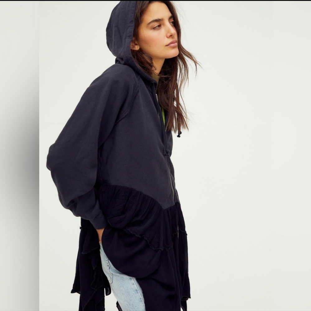FREE PEOPLE MOON DUST ZIP, LONG HOODIE. SZ LARGE